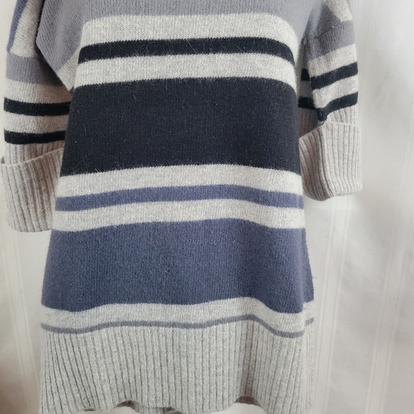 Kenar Woman's Lambs Wool and Angora Sweater Cowl Neck, Grey, Blue Stripe, Medium - Picture 2 of 5